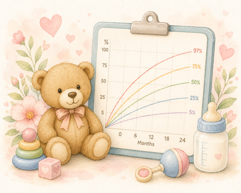 Baby Growth Percentile: Check baby's weight, length, and head against WHO growth charts (0-24 months).