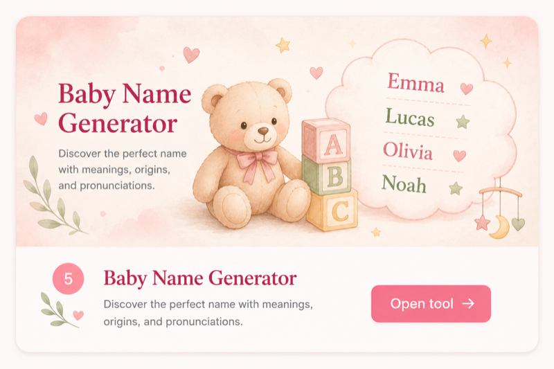 Baby Name Generator: Discover the perfect name with meanings, origins, and pronunciations.
