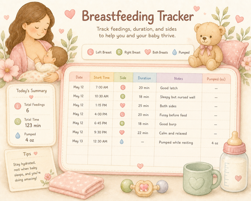 Breastfeeding Tracker: Time feeds, alternate sides, log bottles. Daily and weekly history saved.