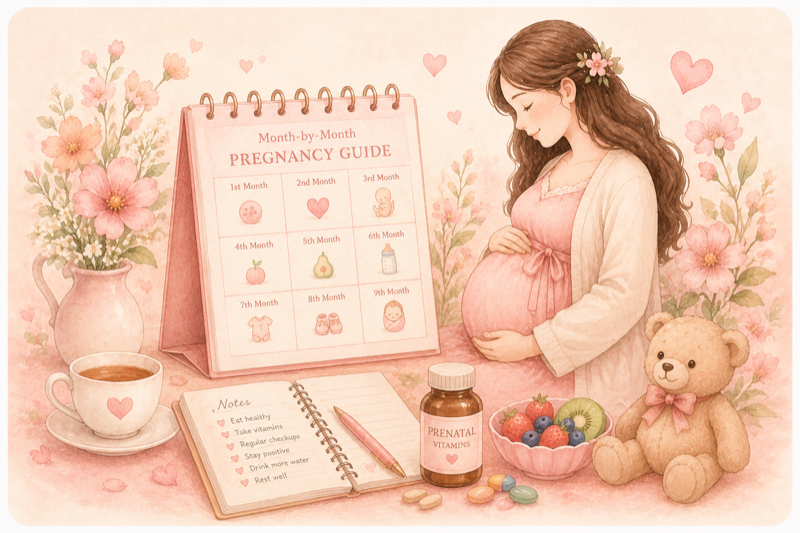 Month-by-Month Guide: Interactive 10-month pregnancy roadmap.